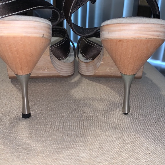 Prada Dark Brown Satin Open Toe Ankle Strap Heels size 39 - Picture 8 of 9